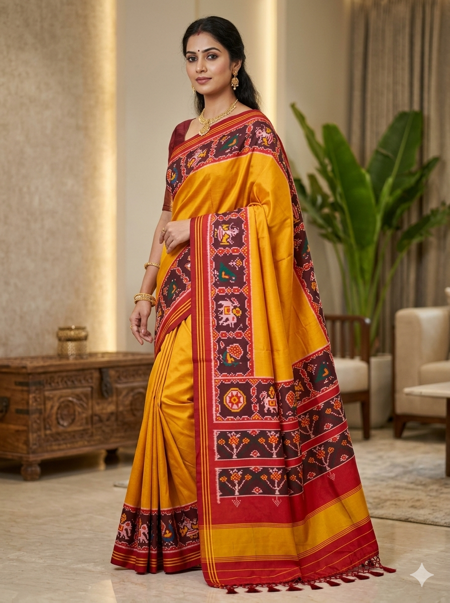 Bahuraniji mustard and maroon saree