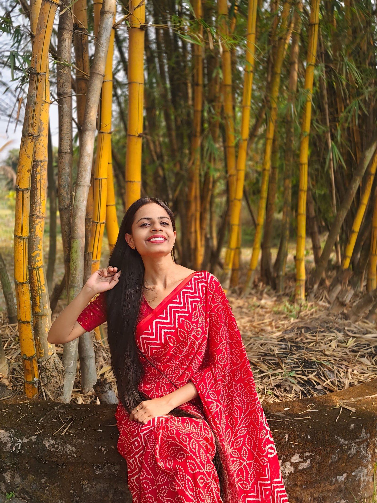 Red Georgette Bandhani Print Saree