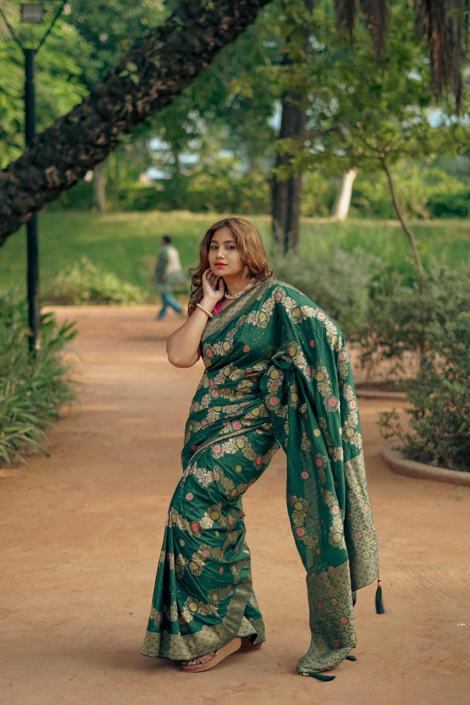 Green Dola Silk Weaving Sequence Saree image 3