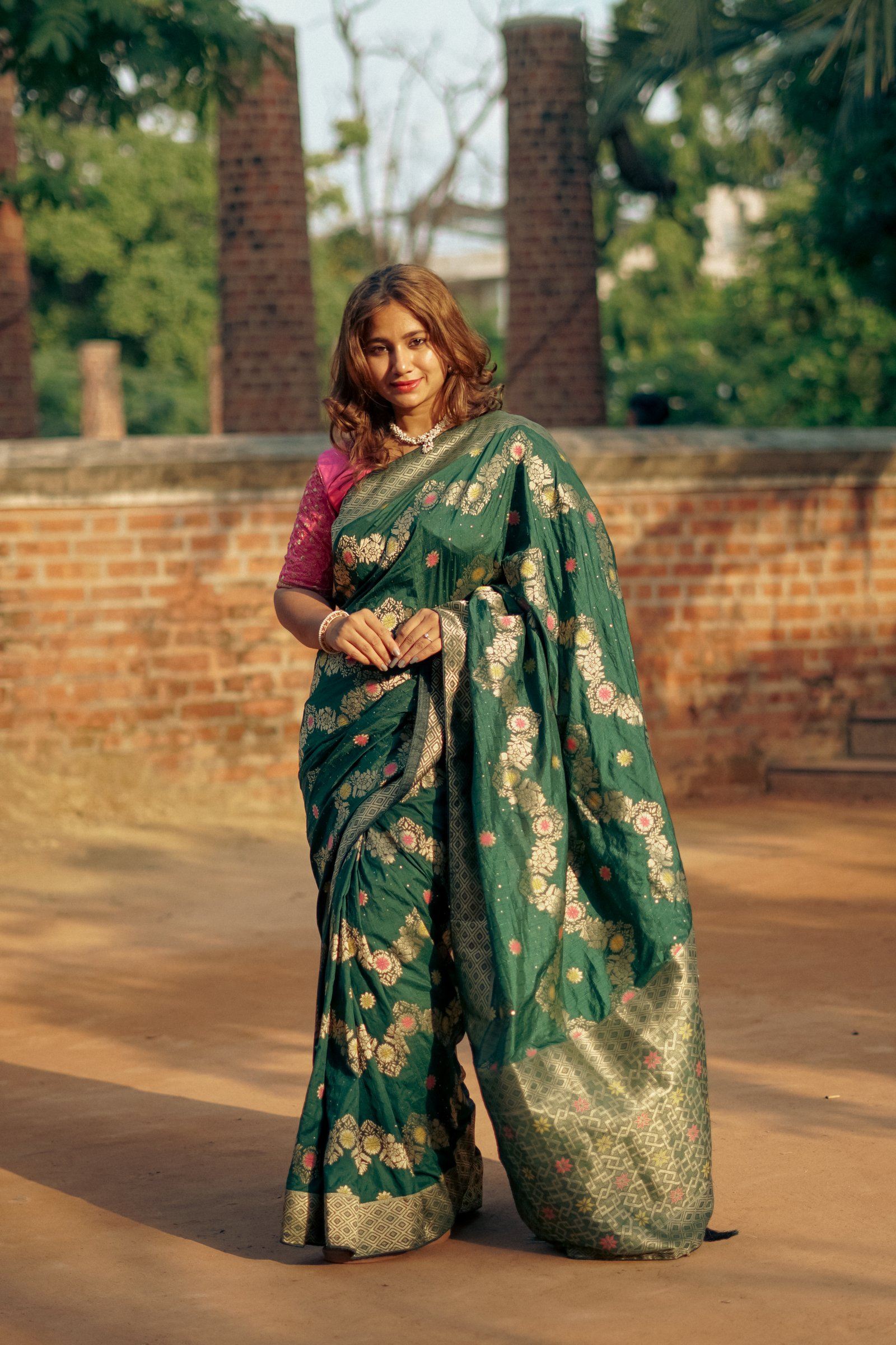 Green Dola Silk Weaving Sequence Saree image 2