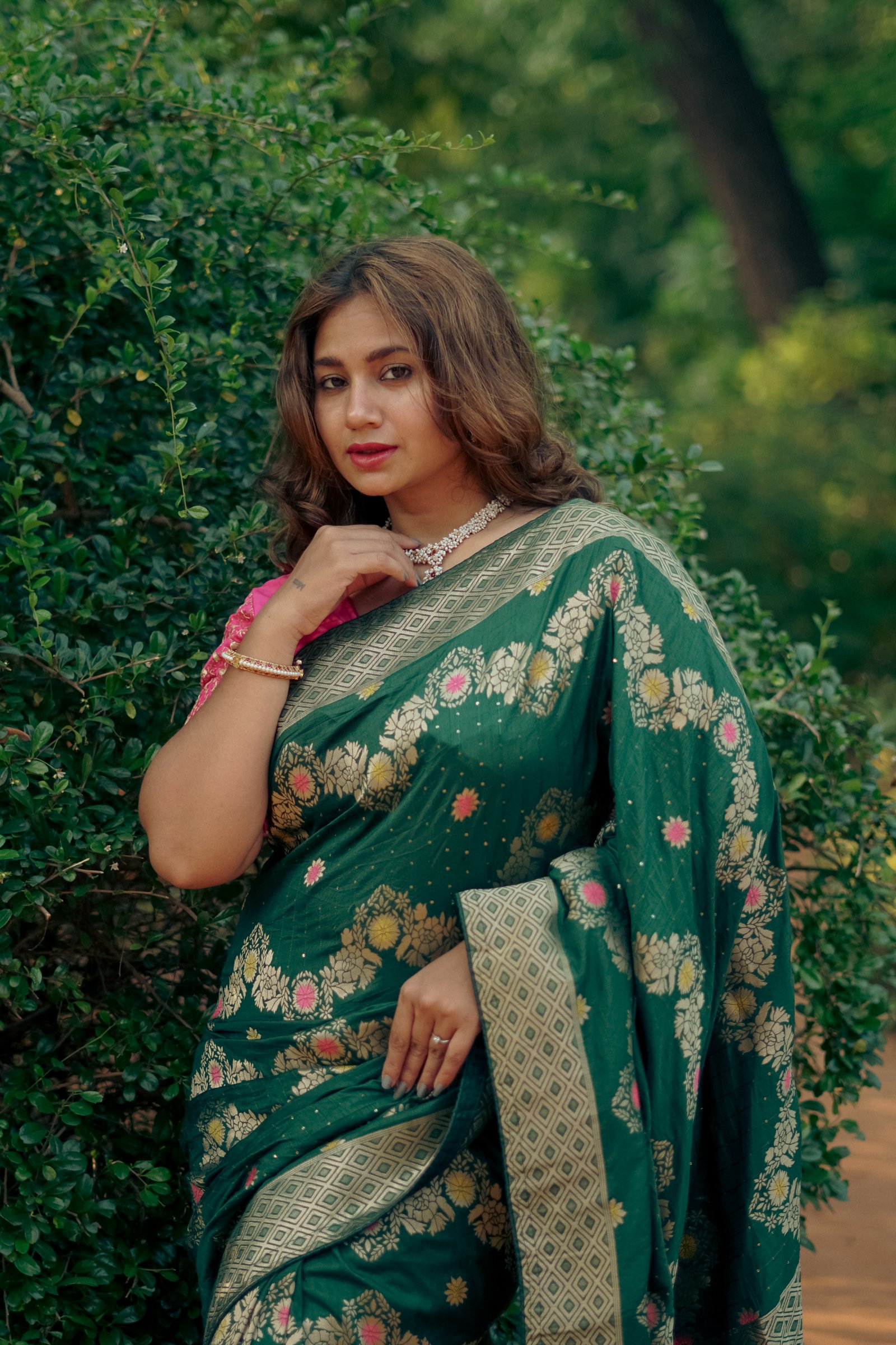 Green Dola Silk Weaving Sequence Saree